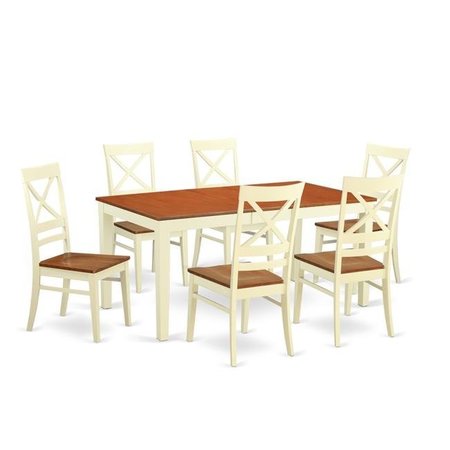 EAST WEST FURNITURE East West Furniture NIQU7-WHI-W Wood Seat Dining Room Sets with 6 Kitchen Table & 6 Chairs; Buttermilk & Cherry - 7 Piece NIQU7-WHI-W